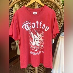 Ed Hardy Men's Red and White Tattoo T-shirt Cotton Xl